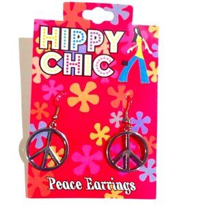 Hippy Chic Silver Tone Peace Symbol Drop Earrings - Women's Fashion Jewelry